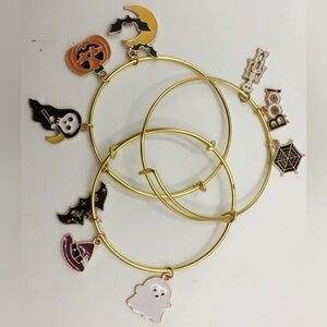 SET OF 3 HANDMADE HALLOWEEN ADJUSTABLE CHARM BRACELETS GOLDTONE